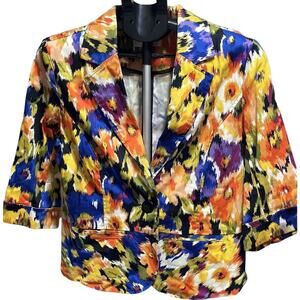Erin London bright Floral Blazer 3/4 Cuff Sleeve 1 Button Front Closure Medium
